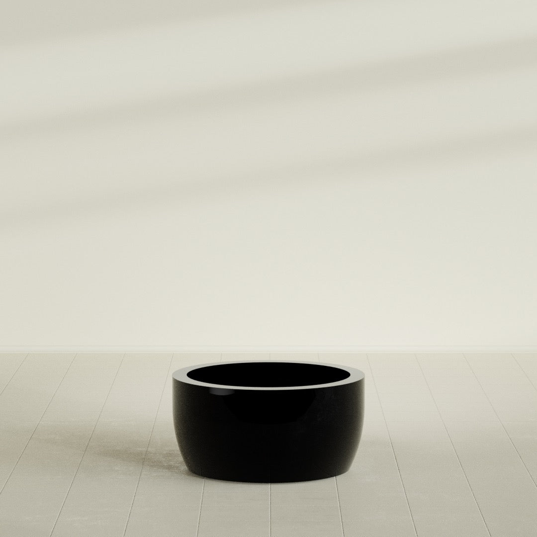 Casablanca Large Round Low Bowl Fiberglass Planter - 30 in x 30 in x 15 in - Gloss Black - Gloss Black,30 in x 30 in x 15 in