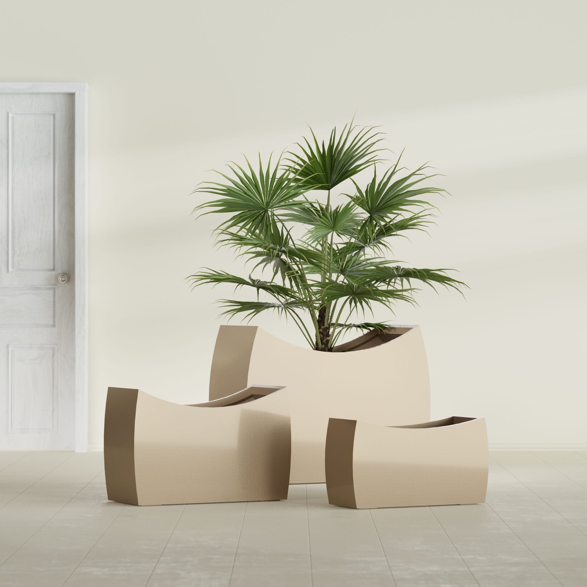 Seoul Extra Large Curved Abstract Fiberglass Planter - 48 in x 20 in x 36 in - Metallic Gold - Metallic Gold,48 in x 20 in x 36 in