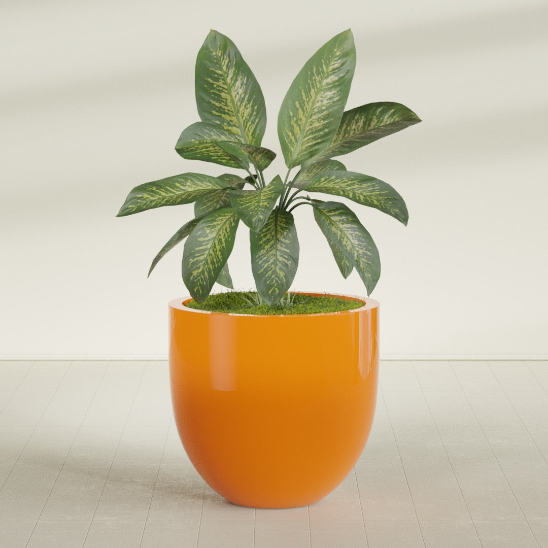 Alzira Large Round Fiberglass Planter - 36 in x 36 in x 34 in - Gloss Tangerine - Gloss Tangerine,36 in x 36 in x 34 in