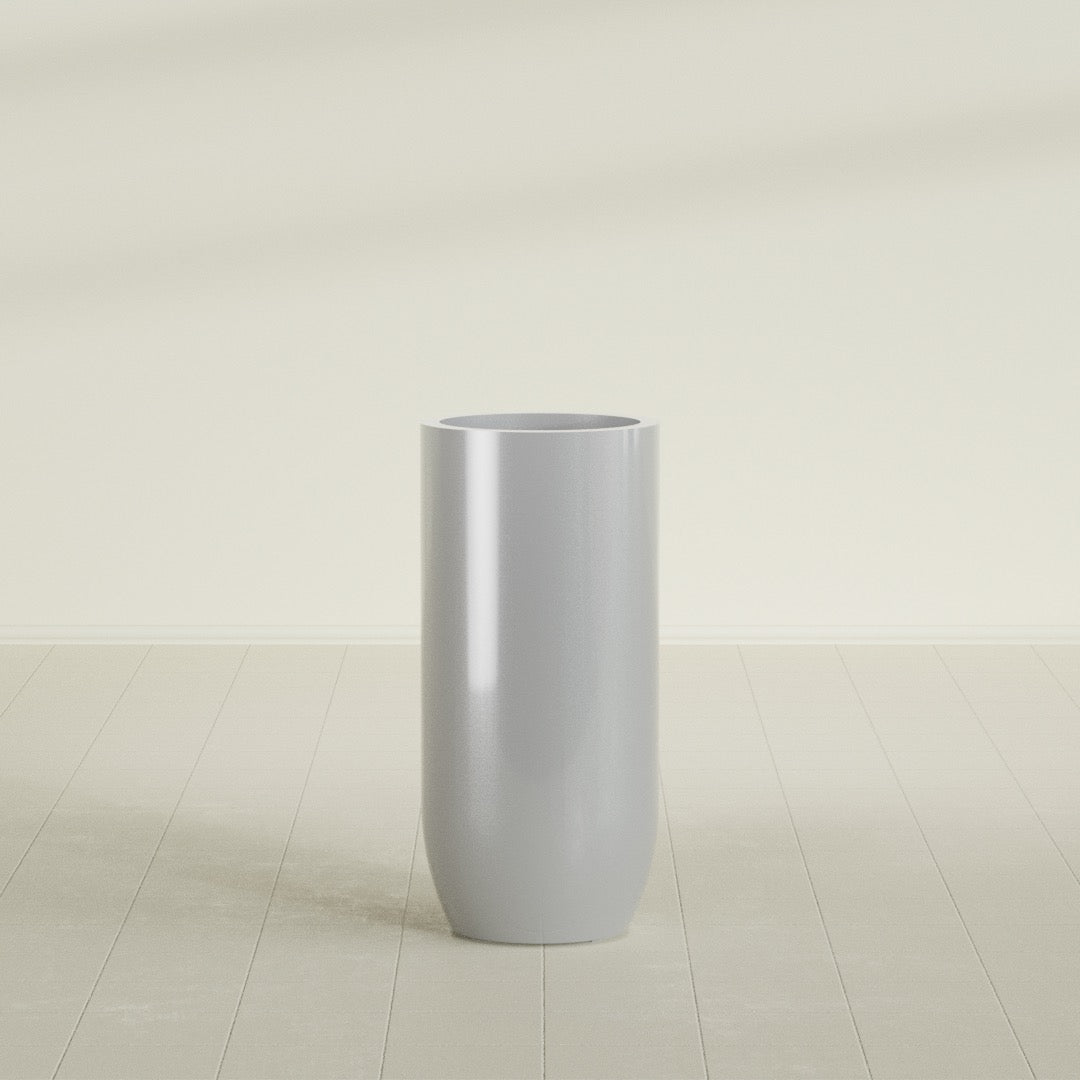 Saint Tropez Large Tall Round Fiberglass Planter - 20 in x 20 in x 43 in - Metallic Silver - Metallic Silver,20 in x 20 in x 43 in