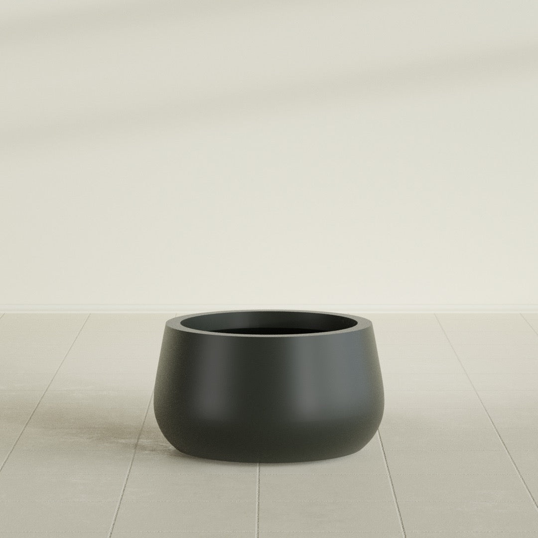 Short Hayden Small Round Fiberglass Planter - 16 in x 16 in x 8 in - Matte Charcoal - Matte Charcoal,16 in x 16 in x 8 in