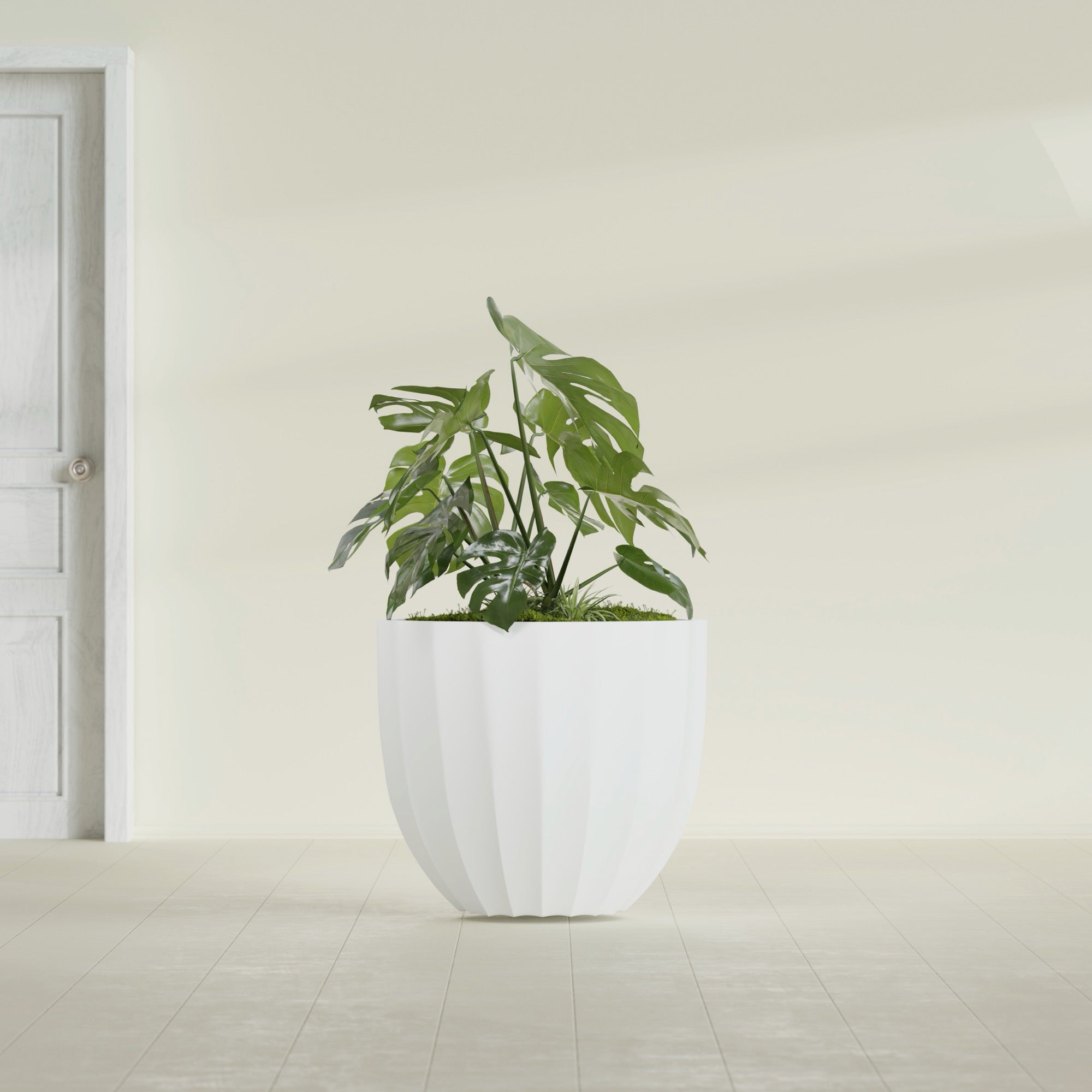 Santa Barbara Medium Round Fiberglass Planter - 23 in x 23 in x 20.3 in - Matte White - Matte White,23 in x 23 in x 20 in