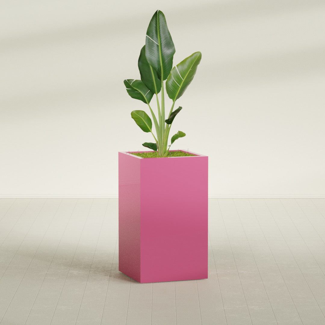 Darwin Large Tall Rectangle Fiberglass Planter - 24 in x 24 in x 42 in - Gloss Pink Violet - Gloss Pink Violet,24 in x 24 in x 42 in