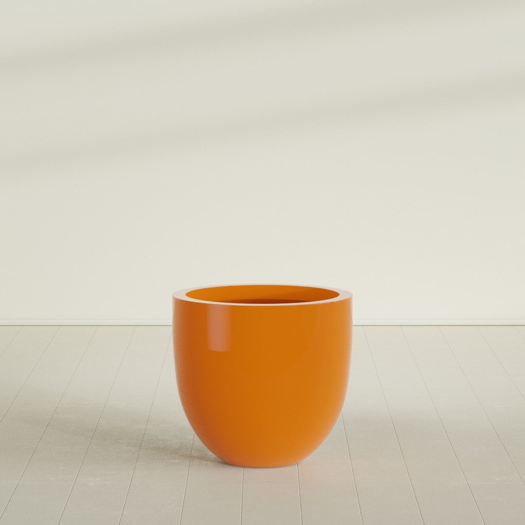 Alzira Large Round Fiberglass Planter - 30 in x 30 in x 28 in - Gloss Tangerine - Gloss Tangerine,30 in x 30 in x 28 in