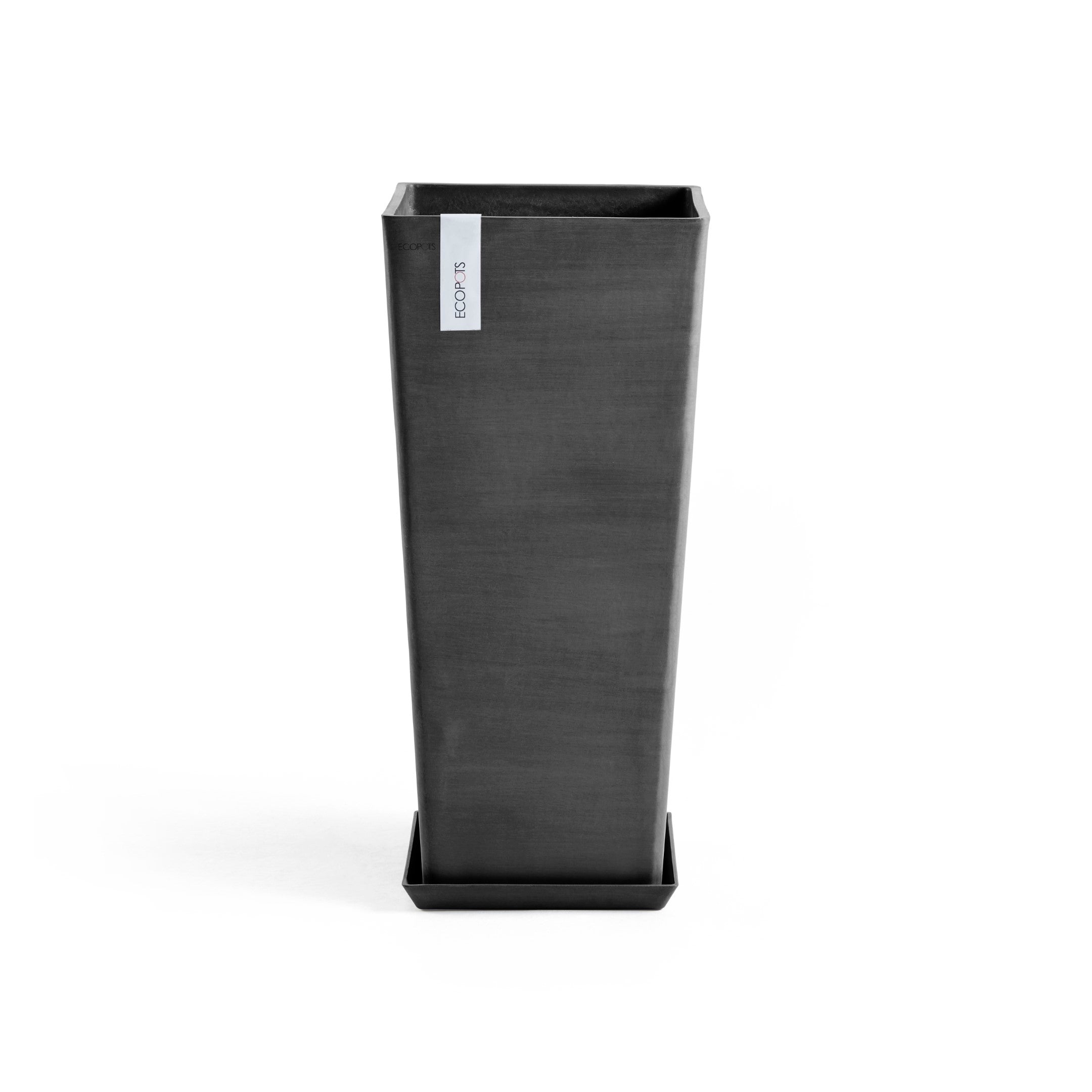 Rotterdam Medium Tall Square Planter - 12.6 in x 12.6 in x 27.5 in - Planter + Saucer - Dark Grey - Dark Grey,12.5 in x 12.5 in x 27.5 in,Planter + Saucer
