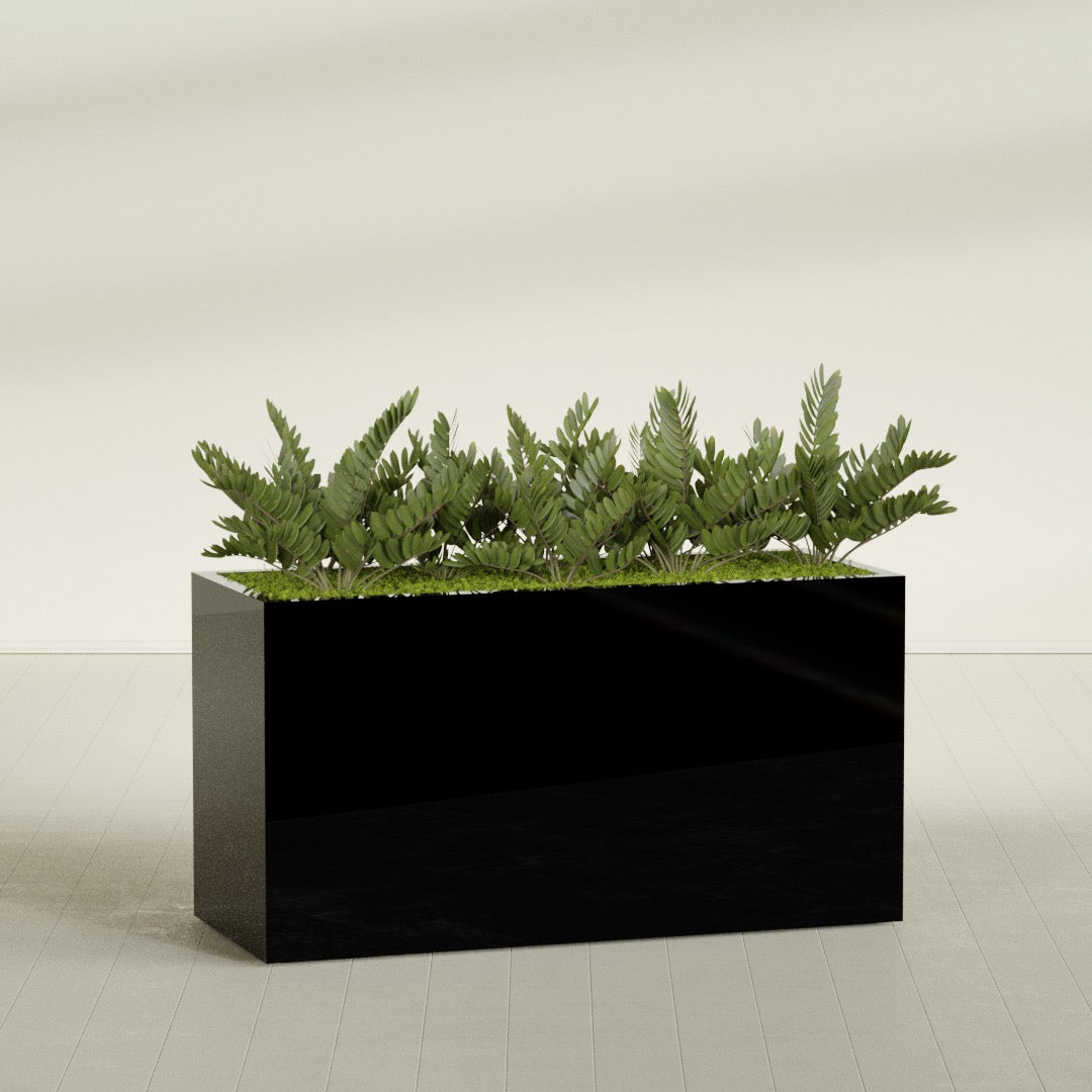Brisbane Extra Large Long Rectangle Fiberglass Planter - 60 in x 24 in x 32 in - Gloss Black - Gloss Black,60 in x 24 in x 32 in