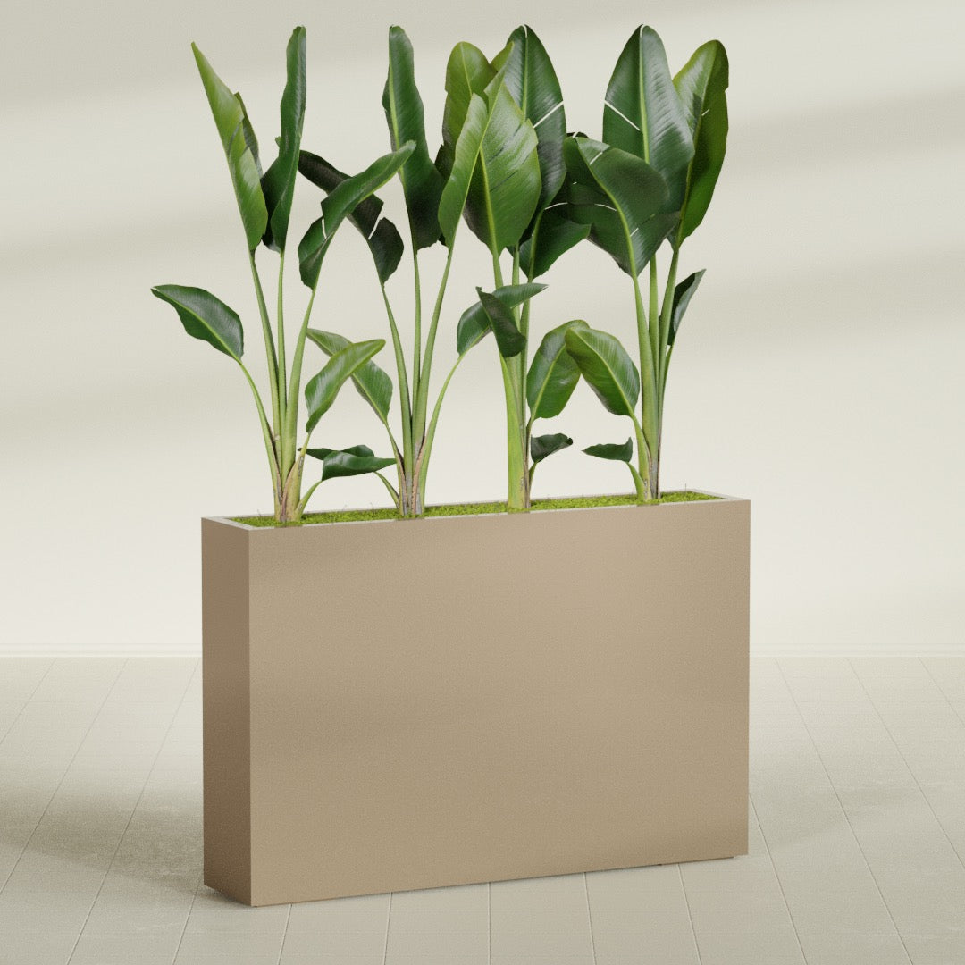 Amesbury Extra Large Narrow Rectangle Fiberglass Planter - 48 in x 10 in x 32 in - Metallic Gold - Metallic Gold,48 in x 10 in x 32 in
