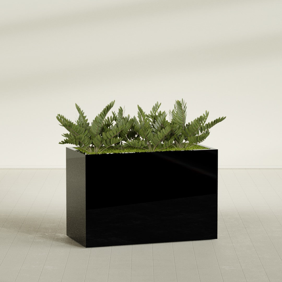 Brisbane Extra Large Long Rectangle Fiberglass Planter - 48 in x 24 in x 32 in - Gloss Black - Gloss Black,48 in x 24 in x 32 in