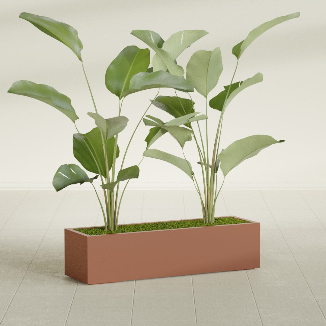 Cuba Large Long Rectangle Fiberglass Planter - 48 in x 14 in x 12 in - Matte Terracotta - Matte Terracotta,48 in x 14 in x 12 in