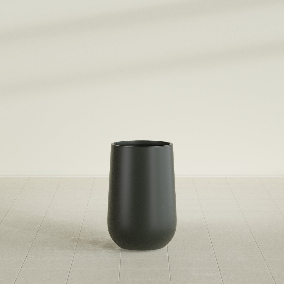 Tall Hayden Medium Round Fiberglass Planter - 12 in x 12 in x 20 in - Matte Charcoal - Matte Charcoal,12 in x 12 in x 20 in