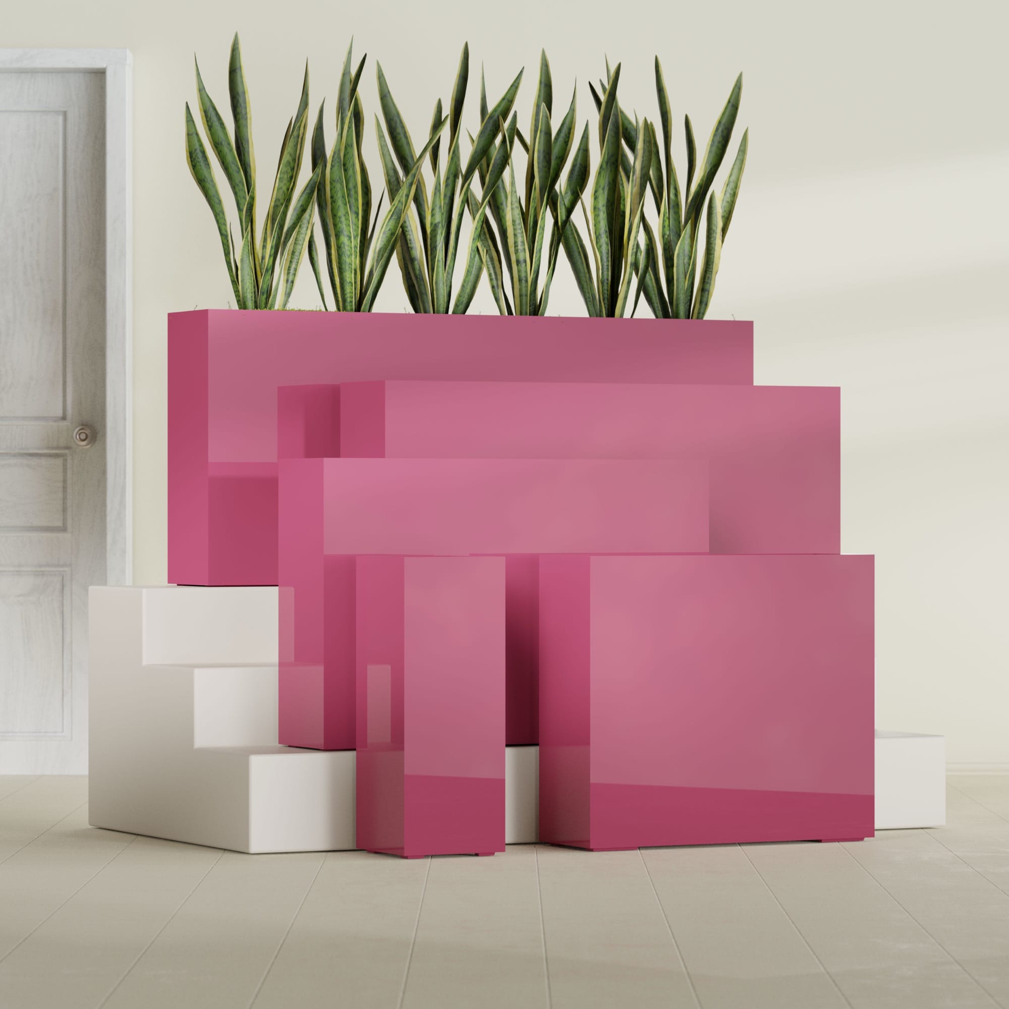 Delray Large Tall Rectangle Fiberglass Planter - 12 in x 12 in x 32 in - Gloss Pink Violet - Gloss Pink Violet,12 in x 12 in x 32 in
