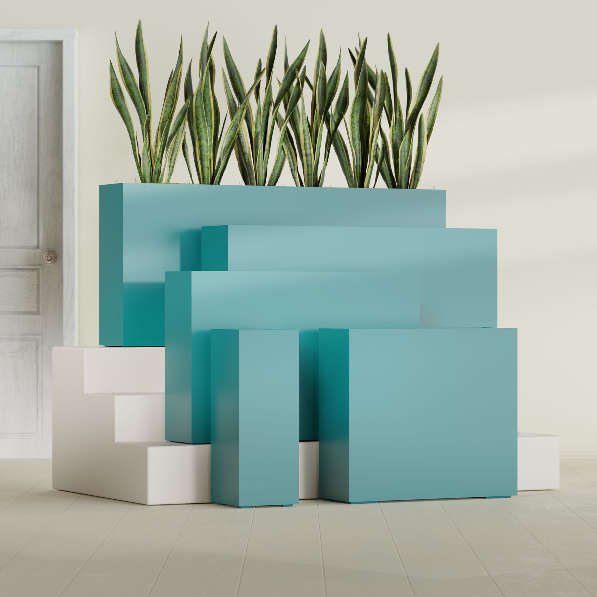 Delray Large Tall Rectangle Fiberglass Planter - 12 in x 12 in x 32 in - Satin Sea Foam - Satin Sea Foam,12 in x 12 in x 32 in