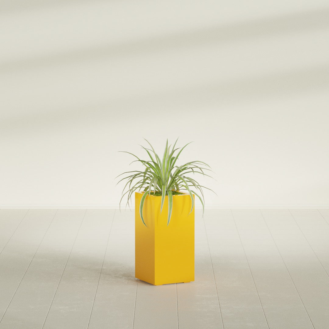 Hollywood Medium Rectangle Fiberglass Planter - 12 in x 12 in x 24 in - Gloss Saffron - Gloss Saffron,12 in x 12 in x 24 in