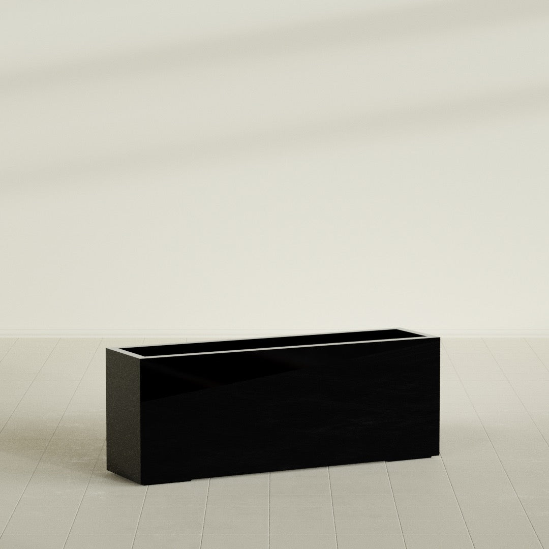 Miami Extra Large Narrow Rectangle Fiberglass Planter - 48 in x 12 in x 18 in - Gloss Black - Gloss Black,48 in x 12 in x 18 in