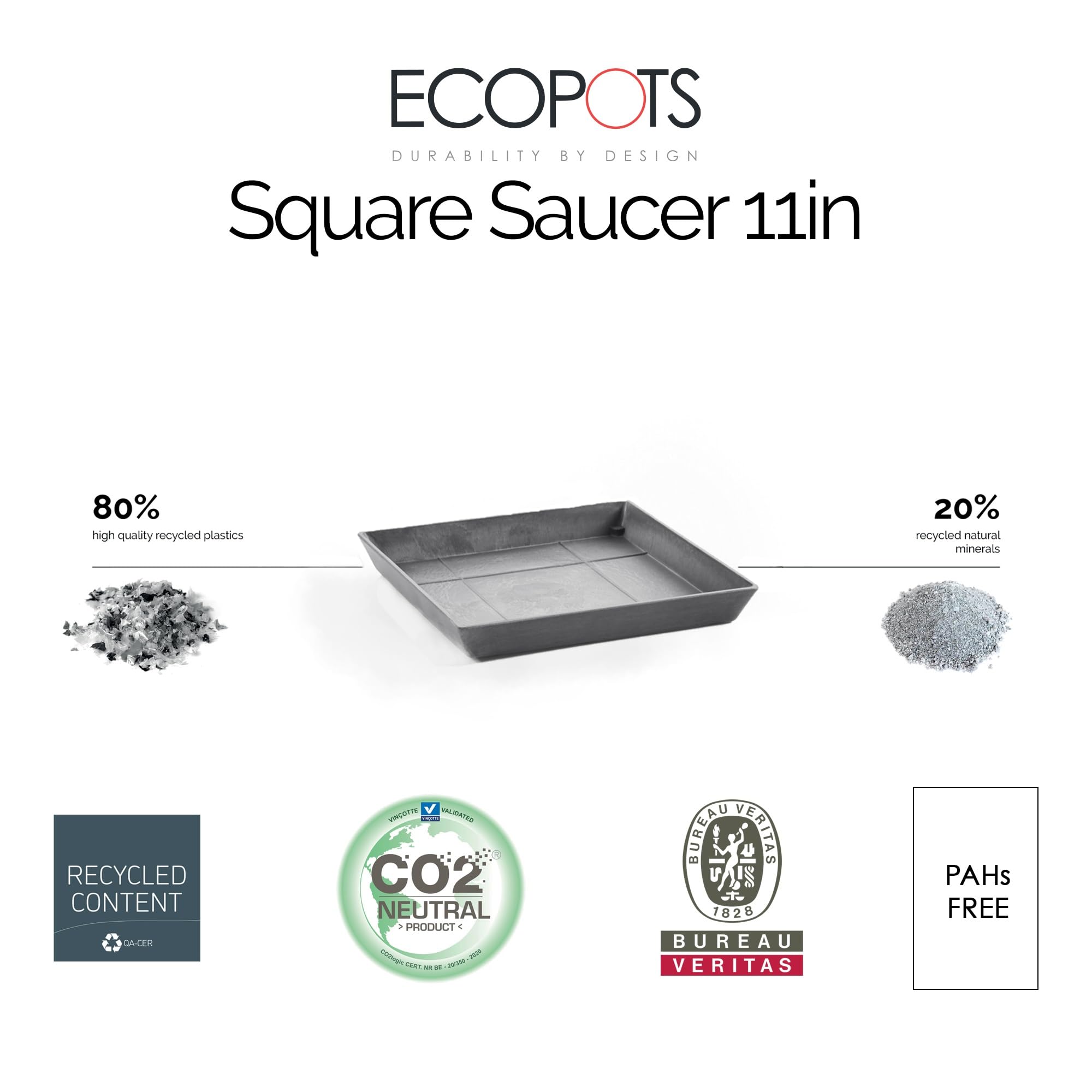 Small Square Saucer - 11 in x 11 in x 1.25 in - Grey - Grey,11 in x 11 in x 1.25 in