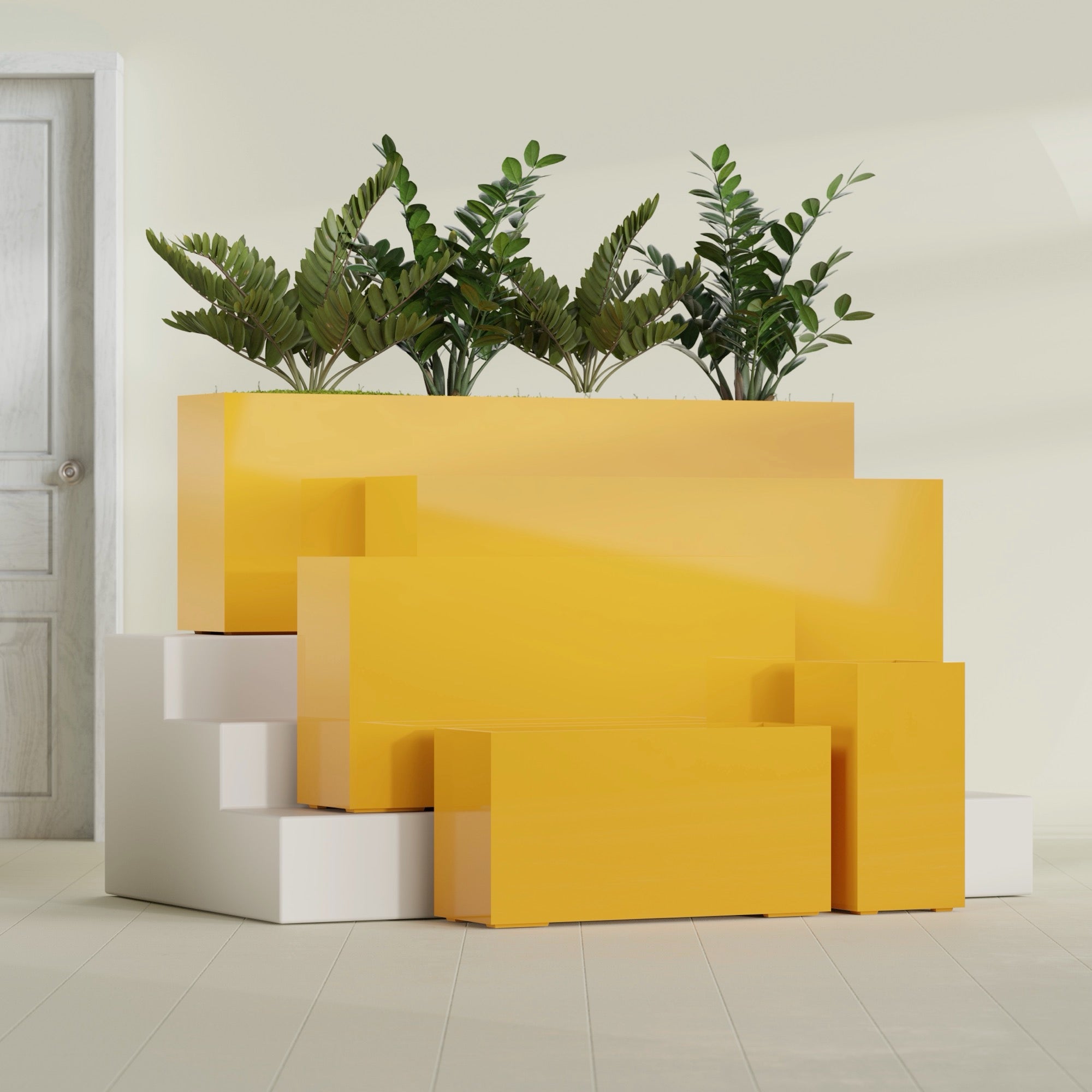 Hollywood Extra Large Narrow Rectangle Fiberglass Planter - 72 in x 12 in x 24 in - Gloss Saffron - Gloss Saffron,72 in x 12 in x 24 in