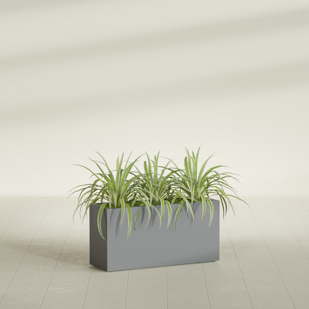 Hollywood Large Narrow Rectangle Fiberglass Planter - 36 in x 12 in x 24 in - Metallic Gunmetal - Metallic Gunmetal,36 in x 12 in x 24 in