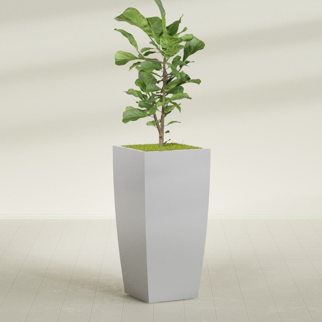 Toulan Extra Large Tall Tapered Square Fiberglass Planter - 23 in x 23 in x 48 in - Metallic Silver - Metallic Silver,23 in x 23 in x 48 in
