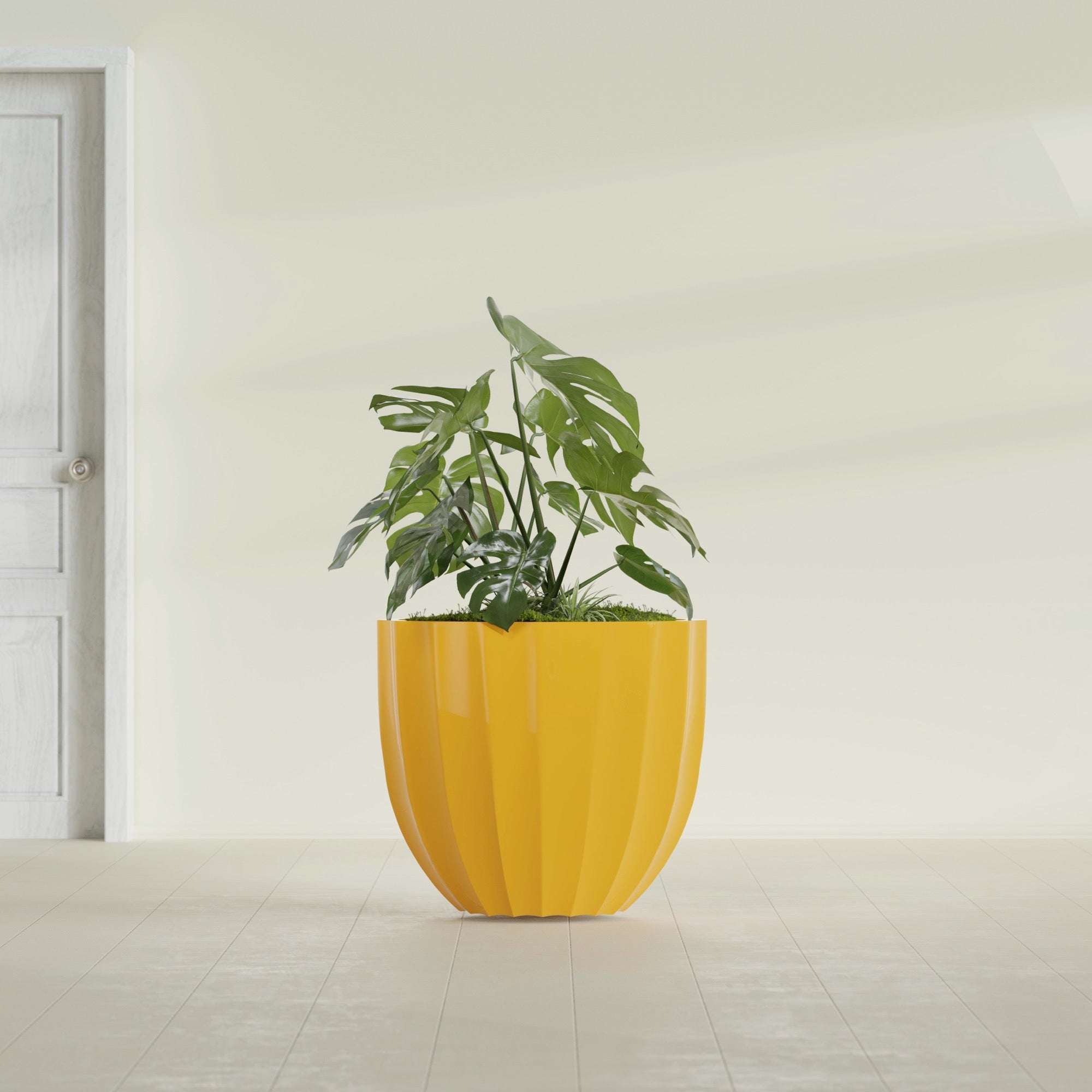 Santa Barbara Medium Round Fiberglass Planter - 23 in x 23 in x 20.3 in - Gloss Saffron - Gloss Saffron,23 in x 23 in x 20 in