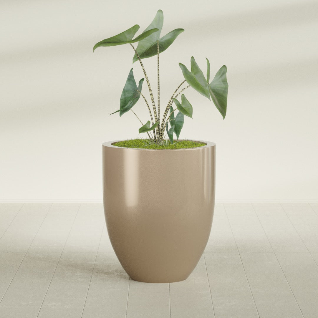 Valencia Large Round Fiberglass Planter - 27 in x 27 in x 31 in - Metallic Gold - Metallic Gold,27 in x 27 in x 31 in