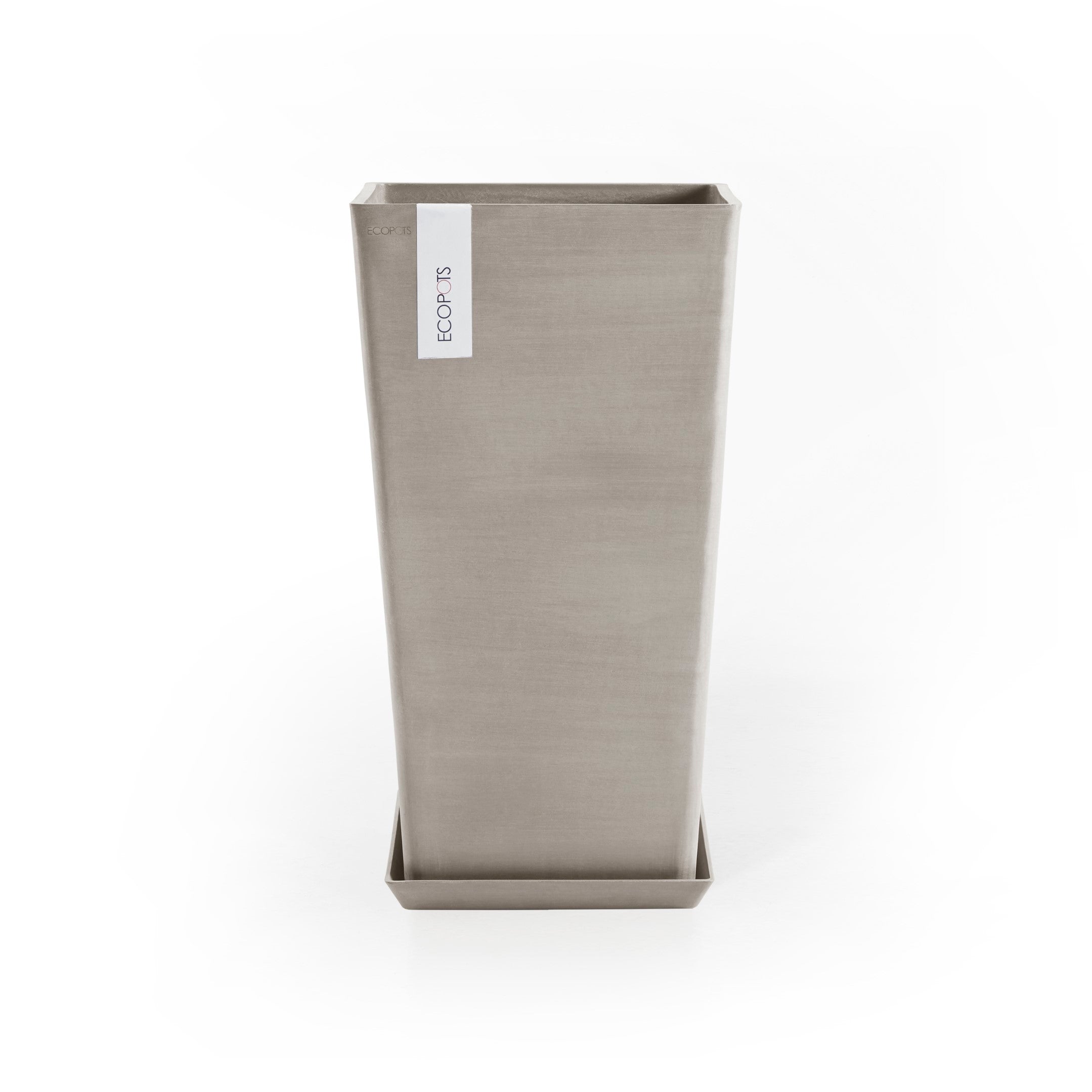 Rotterdam Medium Tall Square Planter - 12.25 in x 12.25 in x 22 in - Planter + Saucer - Taupe - Taupe,12.25 in x 12.25 in x 22 in,Planter + Saucer