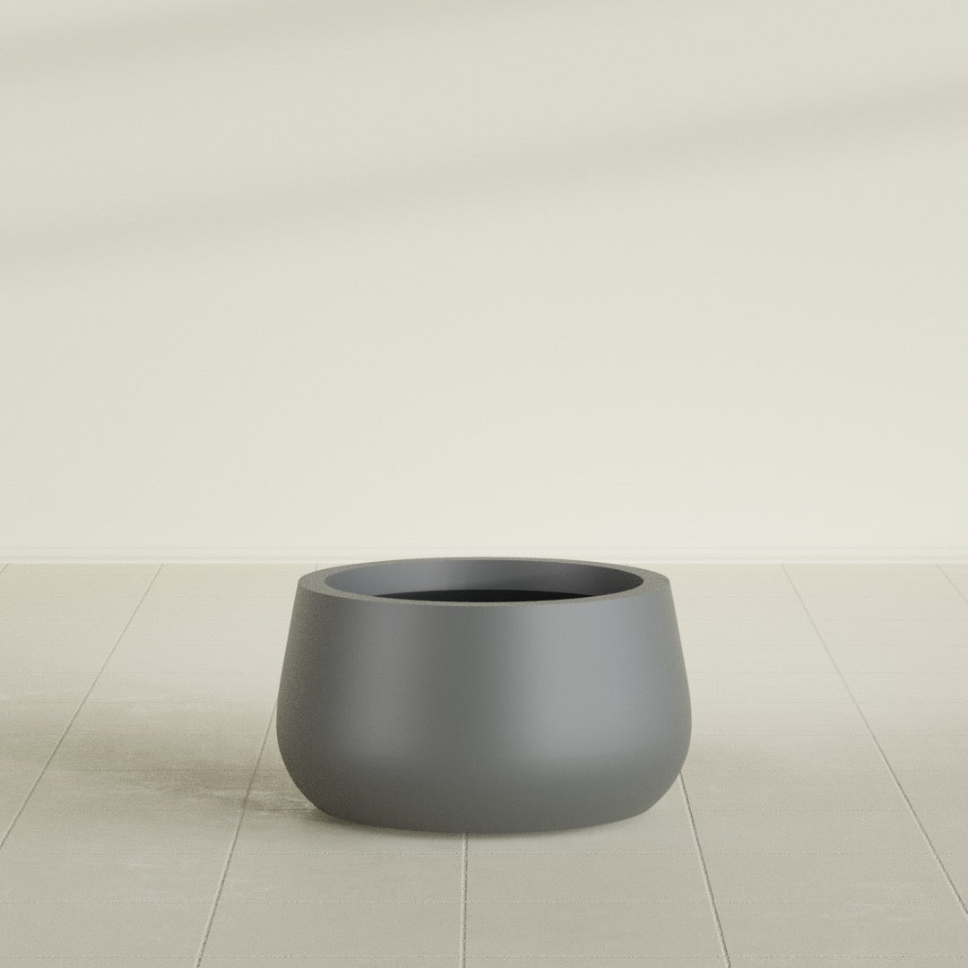 Short Hayden Small Round Fiberglass Planter - 16 in x 16 in x 8 in - Metallic Gunmetal - Metallic Gunmetal,16 in x 16 in x 8 in