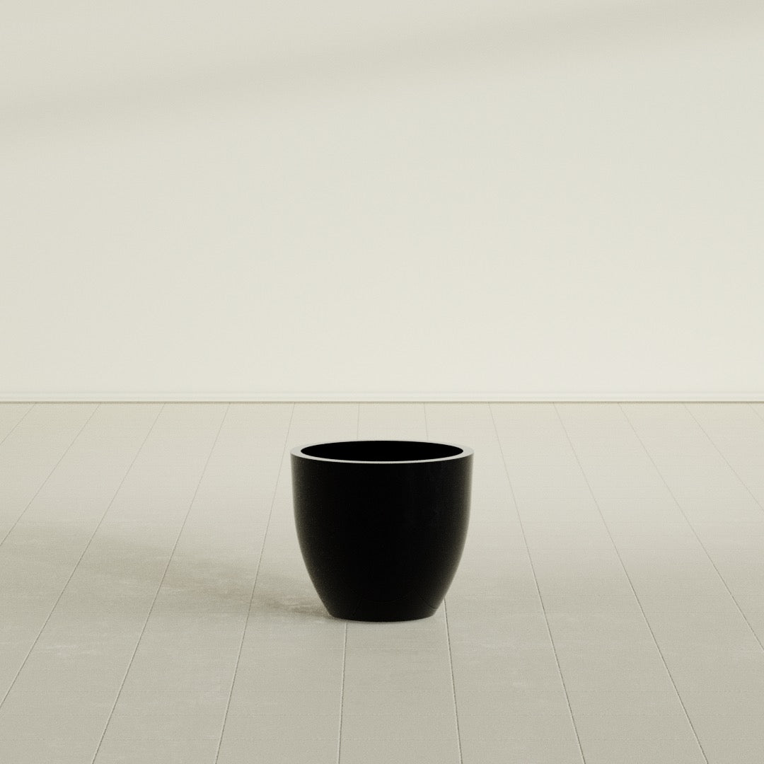 Wannsee Medium Round Fiberglass Planter - 22 in x 22 in x 19 in - Gloss Black - Gloss Black,22 in x 22 in x 19 in