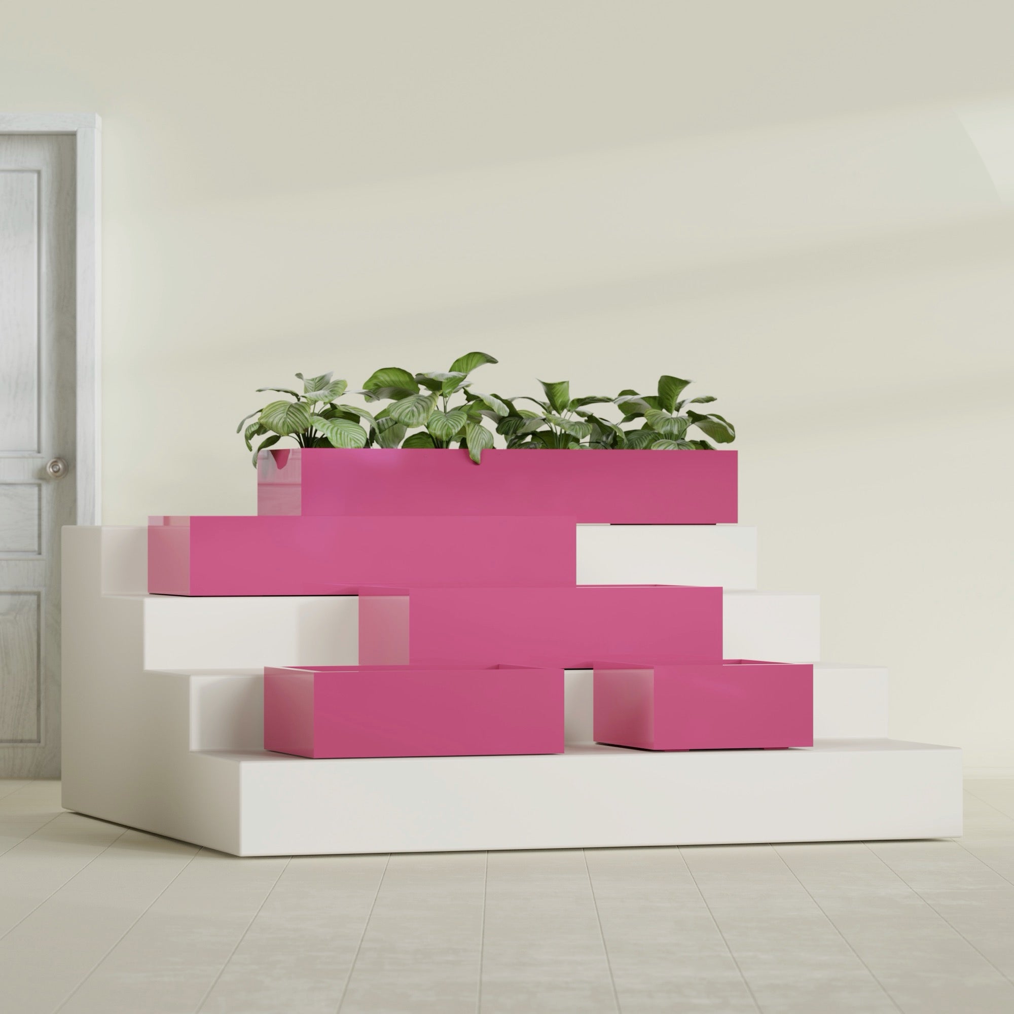 Antwerp Medium Low Rectangle Fiberglass Planter - 24 in x 24 in x 12 in - Gloss Pink Violet - Gloss Pink Violet,24 in x 24 in x 12 in
