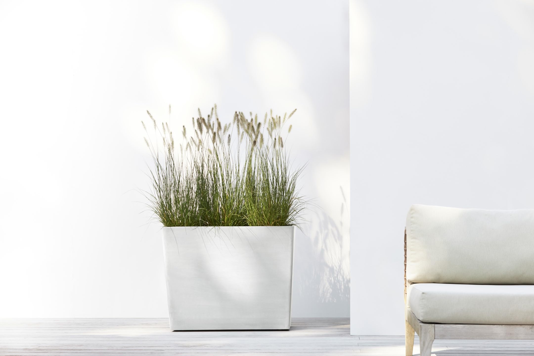 Paris with Wheels Large Rectangle Planter - 33.5 in x 15.5 in x 26 in - Pure White - Pure White,33.5 in x 15.5 in x 26 in