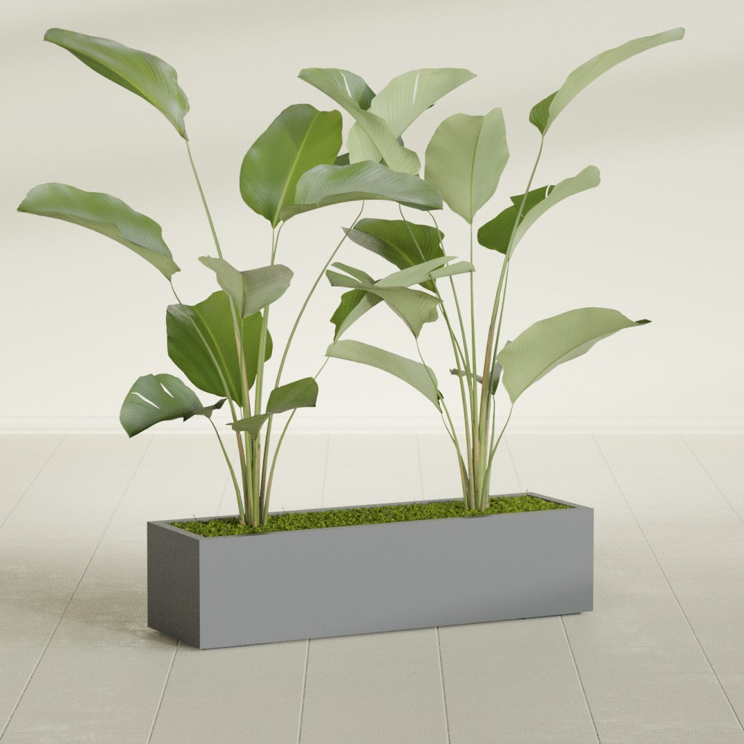 Cuba Large Long Rectangle Fiberglass Planter - 48 in x 14 in x 12 in - Metallic Gunmetal - Metallic Gunmetal,48 in x 14 in x 12 in