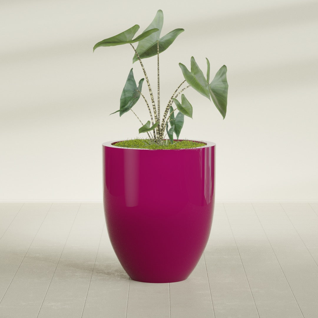 Valencia Large Round Fiberglass Planter - 27 in x 27 in x 31 in - Gloss Eggplant - Gloss Eggplant,27 in x 27 in x 31 in
