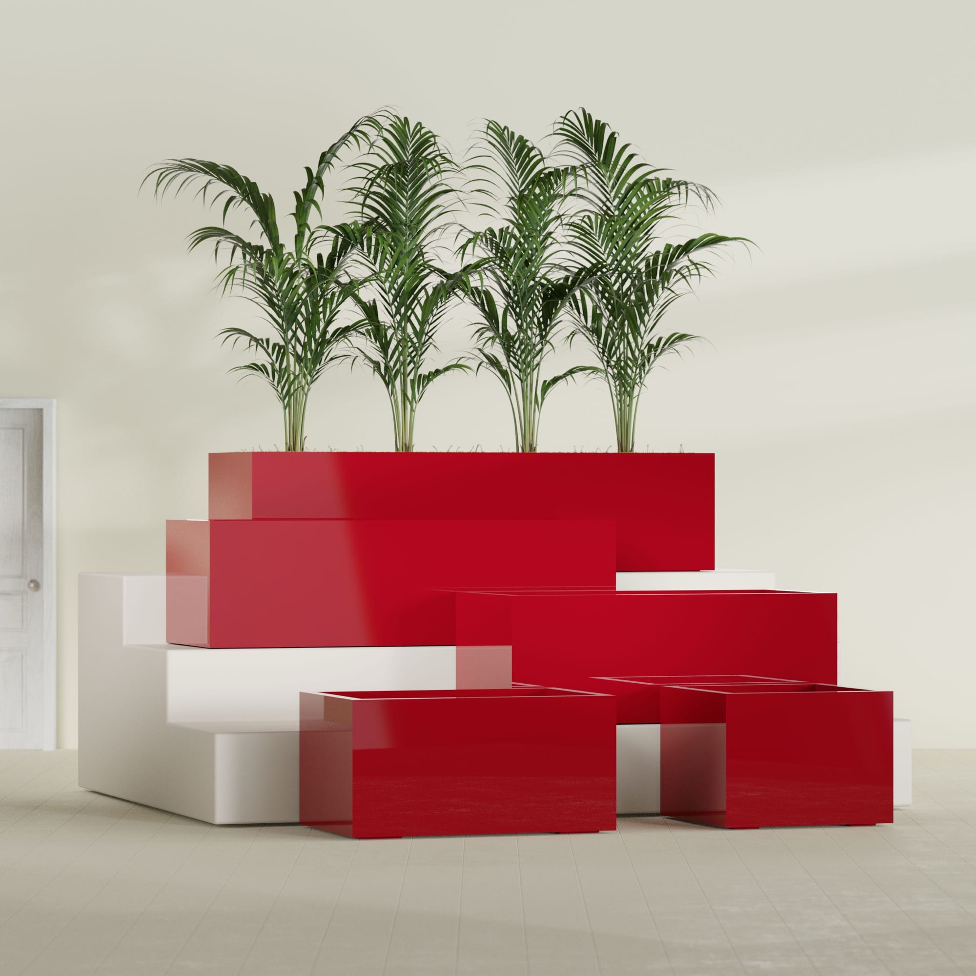 Torino Medium Wide Rectangle Fiberglass Planter - 24 in x 24 in x 18 in - Gloss Red - Gloss Red,24 in x 24 in x 18 in