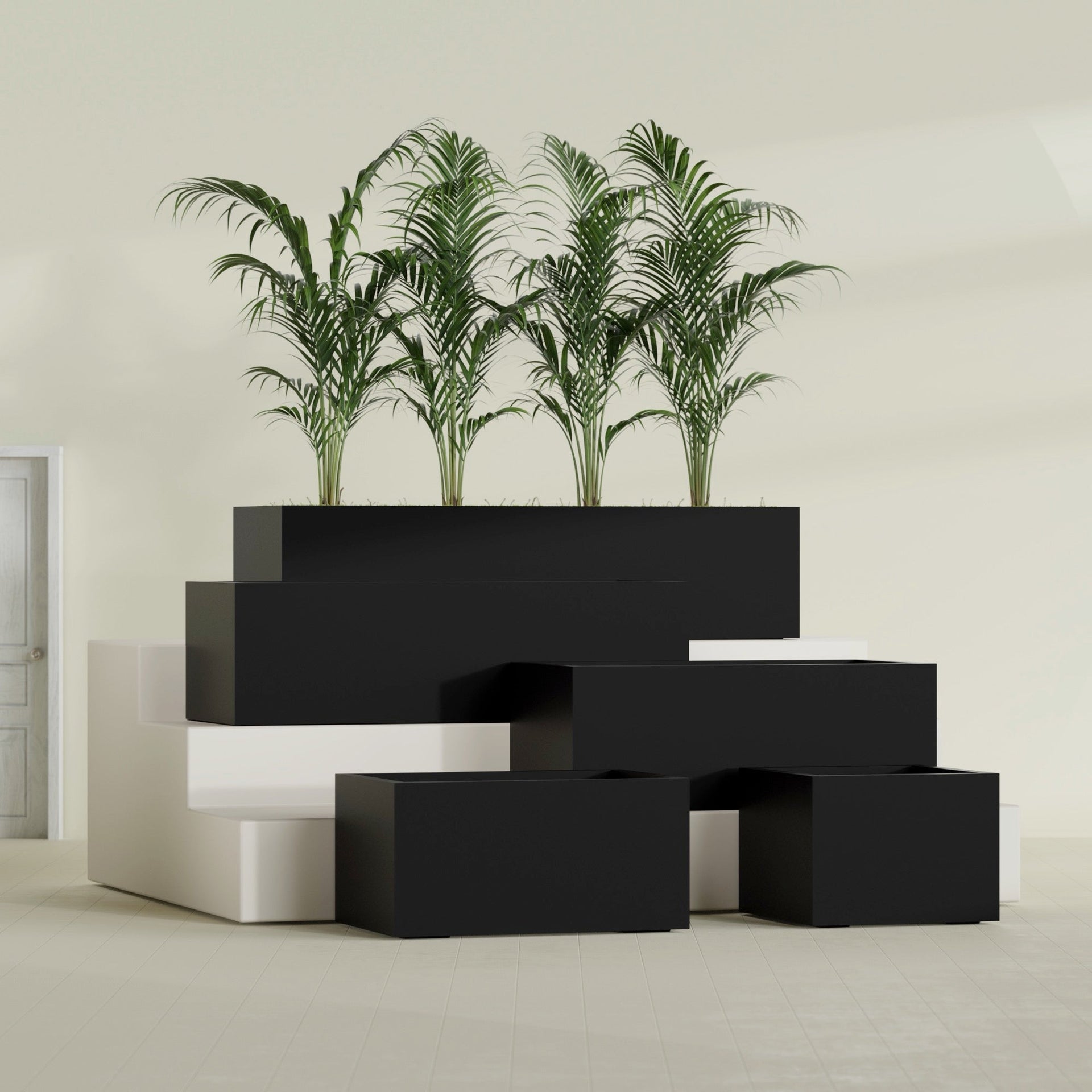 Torino Medium Wide Rectangle Fiberglass Planter - 24 in x 24 in x 18 in - Matte Black - Matte Black,24 in x 24 in x 18 in