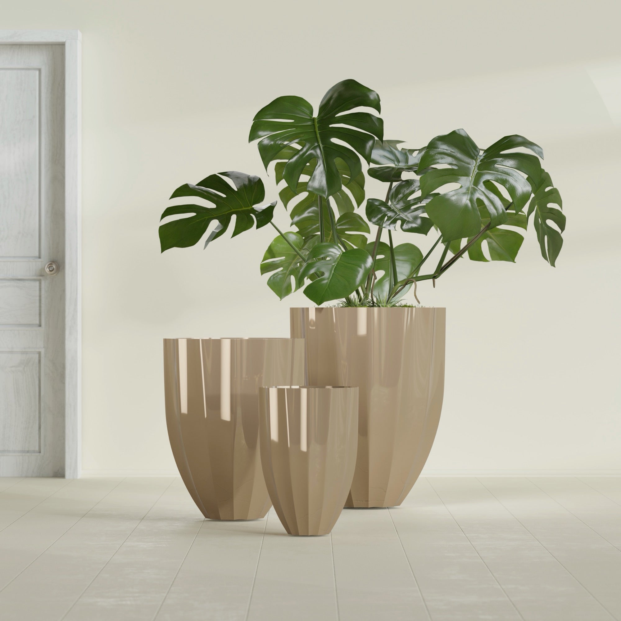 Alicante Small Round Fiberglass Planter - 15 in x 15 in x 21 in - Metallic Gold - Metallic Gold,15 in x 15 in x 21 in