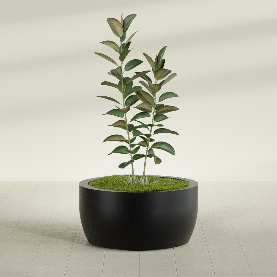 Casablanca Large Round Low Bowl Fiberglass Planter - 36 in x 36 in x 18 in - Matte Black - Matte Black,36 in x 36 in x 18 in