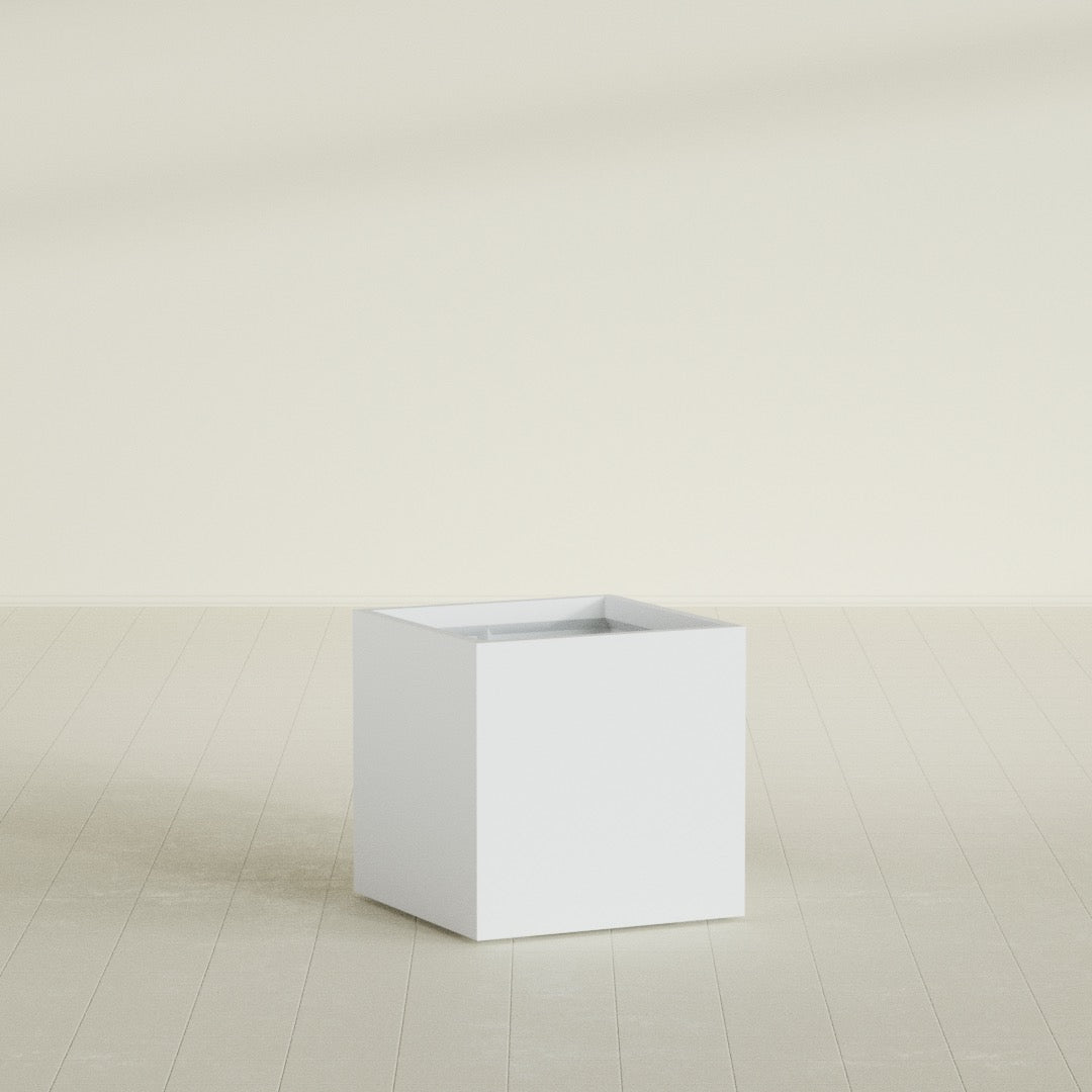 Montroy Medium Cube Square Fiberglass Planter - 28 in x 28 in x 28 in - Gloss White - Gloss White,28 in x 28 in x 28 in