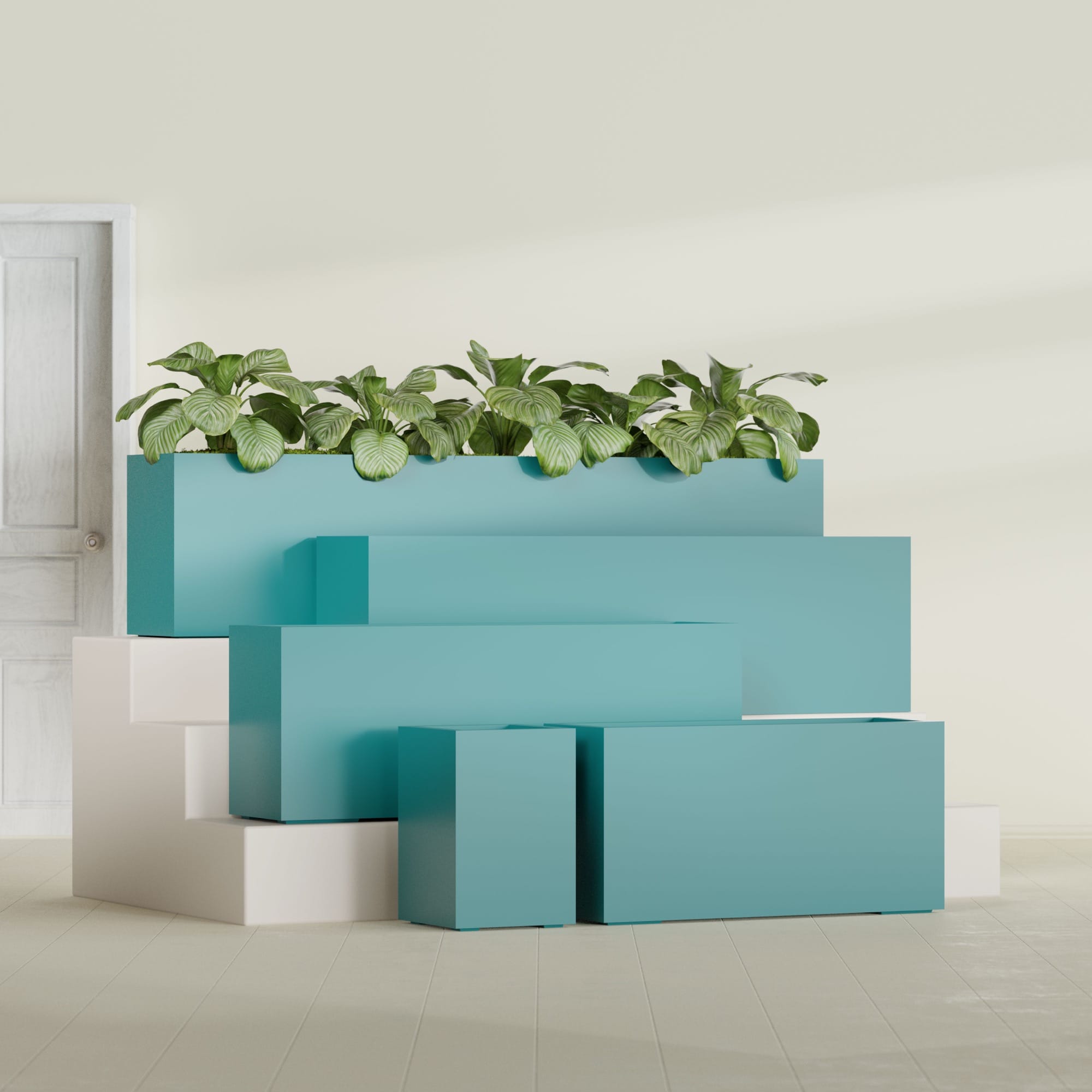 Miami Small Rectangle Fiberglass Planter - 12 in x 12 in x 18 in - Satin Sea Foam - Satin Sea Foam,12 in x 12 in x 18 in