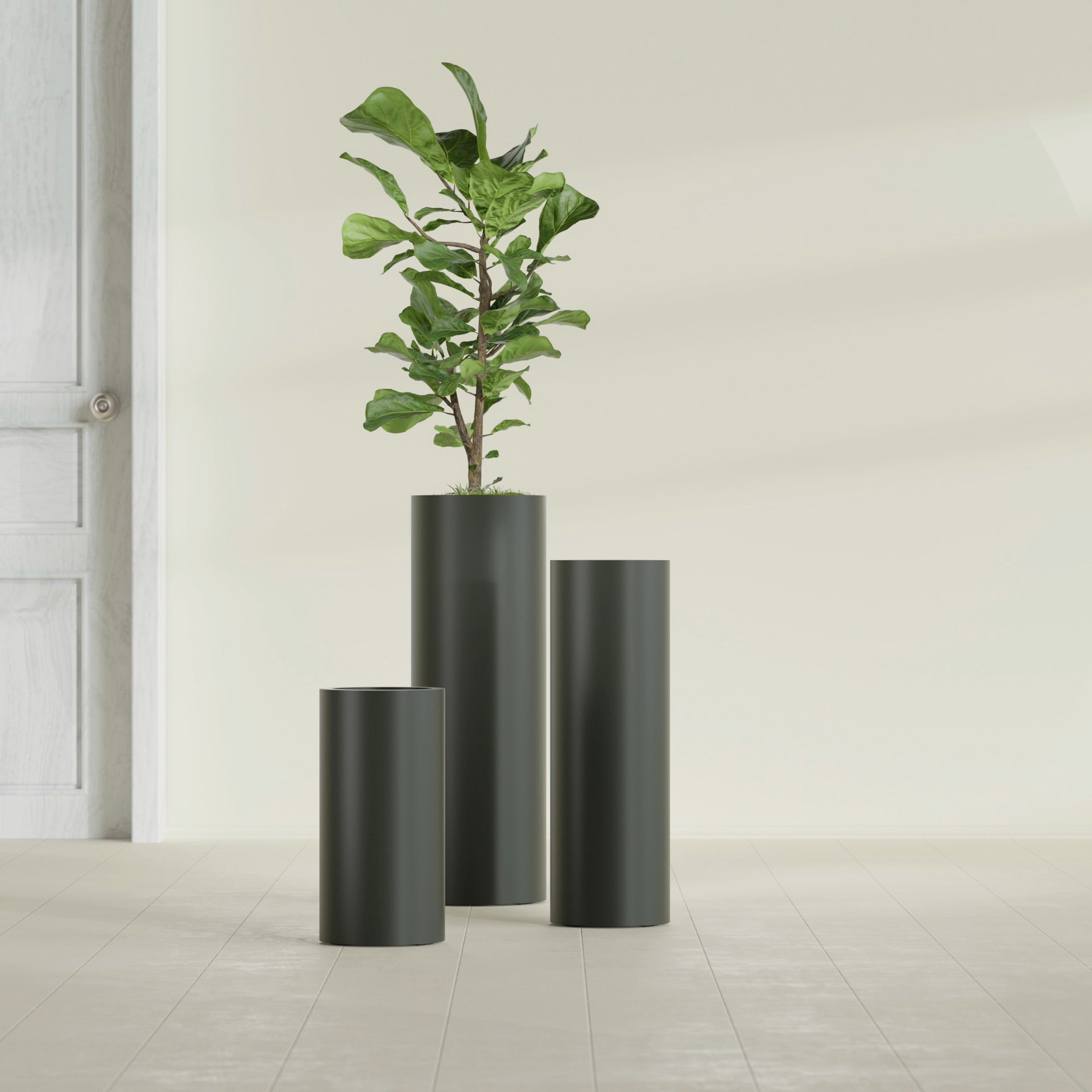 Corry Large Tall Cylinder Fiberglass Planter - 10 in x 10 in x 30 in - Matte Charcoal - Matte Charcoal,10 in x 10 in x 30 in