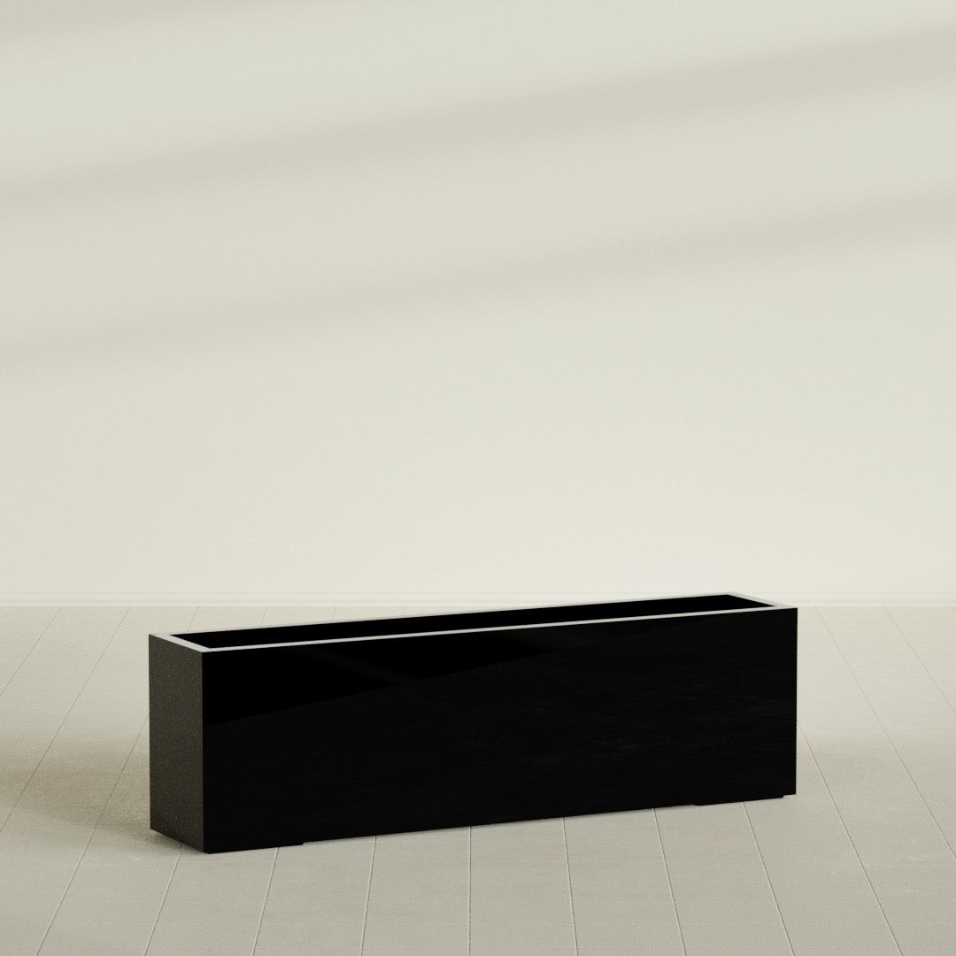 Miami Extra Large Narrow Rectangle Fiberglass Planter - 60 in x 12 in x 18 in - Gloss Black - Gloss Black,60 in x 12 in x 18 in