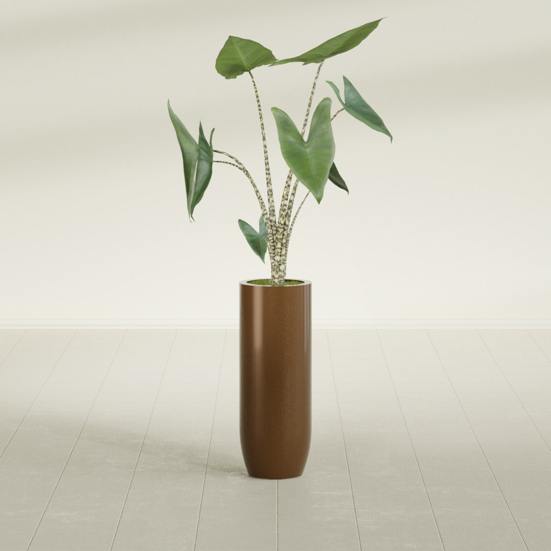 Saint Tropez Large Tall Round Fiberglass Planter - 12 in x 12 in x 32 in - Metallic Bronze - Metallic Bronze,12 in x 12 in x 32 in