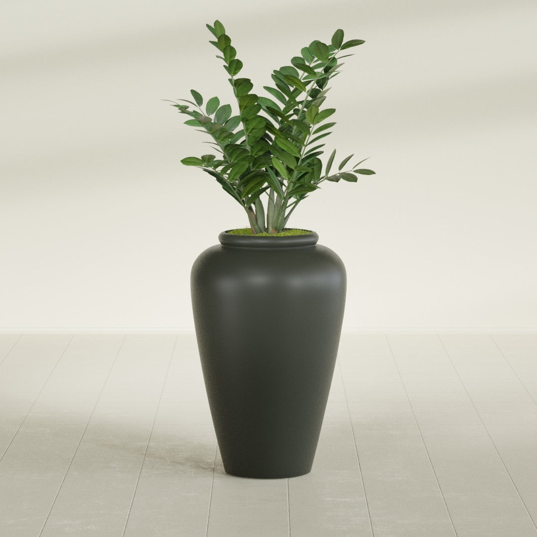 Bara Jar Large Round Fiberglass Planter - 20 in x 20 in x 31 in - Matte Charcoal - Matte Charcoal,20 in x 20 in x 32 in
