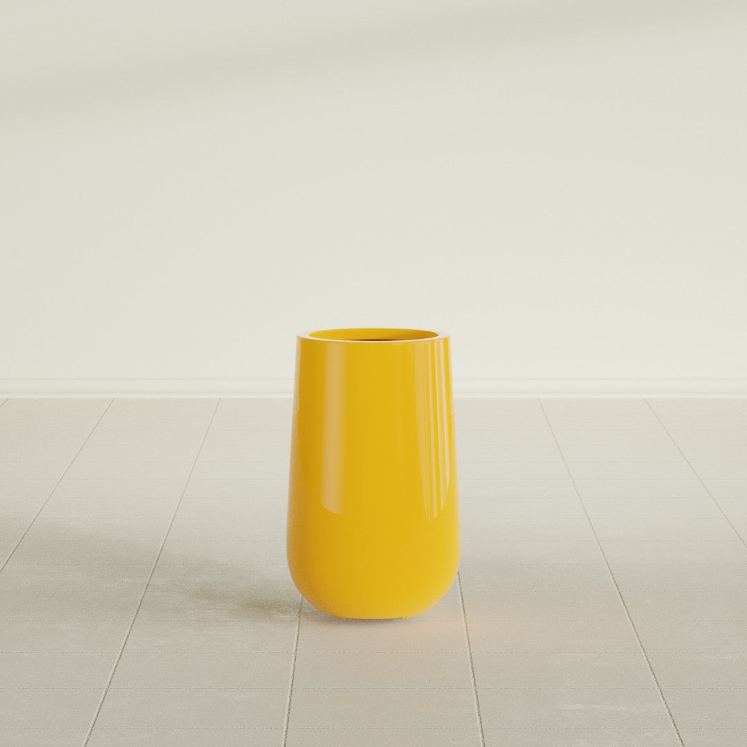 Tall Hayden Medium Round Fiberglass Planter - 18 in x 18 in x 29 in - Gloss Saffron - Gloss Saffron,18 in x 18 in x 29 in