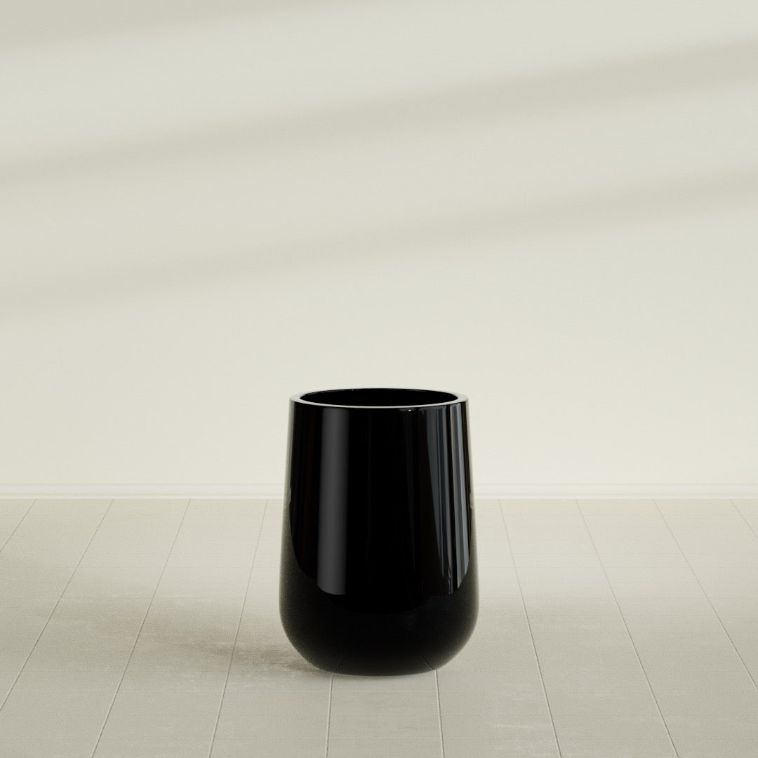 Tall Hayden Medium Round Fiberglass Planter - 15 in x 15 in x 23 in - Gloss Black - Gloss Black,15 in x 15 in x 23 in