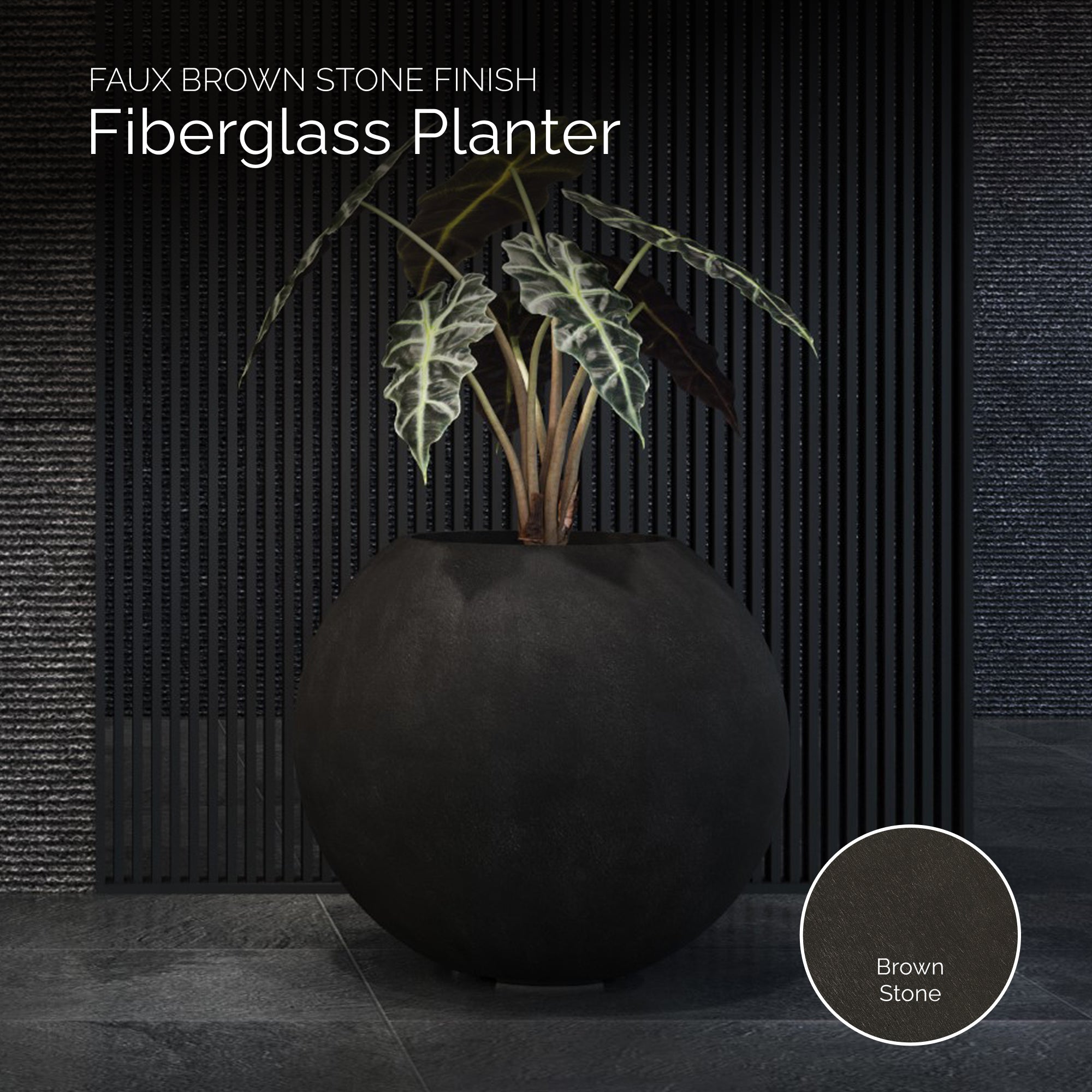 Orbo Globe Sphere Planter – Brown Stone Finish – Fiberglass Indoor/Outdoor and Weather-Resistant Round Planter (23.5" D x 21" H Exterior, 23.2" D x 20.5" H Interior) - Brown Stone,23.5 in x 23.5 in x 21 in - Brown Stone,23.5 in x 23.5 in x 21 in - Br - Brown Stone,23.6 in diam. x 21.1 in