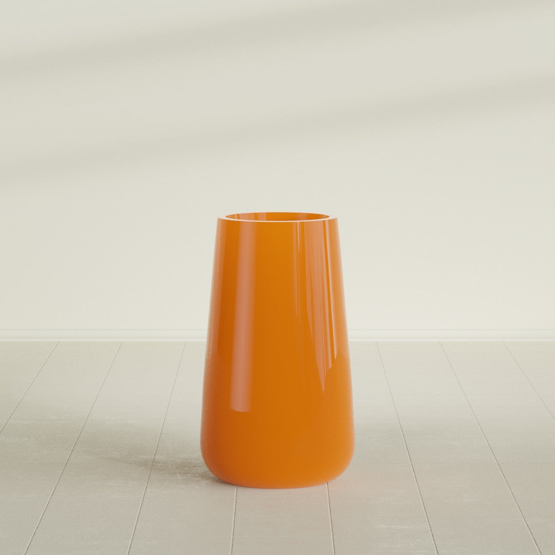 Saigon Extra Large Tapered Round Planter - 19 in x 24 in x 42 in - Gloss Tangerine - Gloss Tangerine,19.2 in x 24.2 in x 42 in