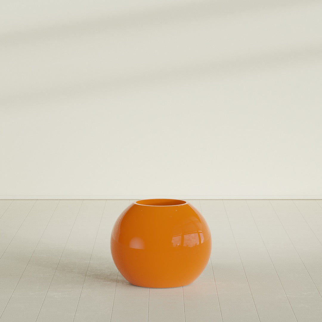 Globe Medium Sphere Fiberglass Planter - 24 in x 24 in x 19 in - Gloss Tangerine - Gloss Tangerine,24 in x 24 in x 20 in