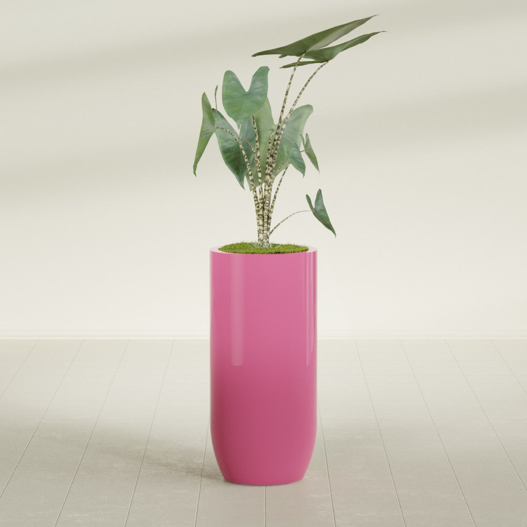 Saint Tropez Large Tall Round Fiberglass Planter - 20 in x 20 in x 43 in - Gloss Pink Violet - Gloss Pink Violet,20 in x 20 in x 43 in