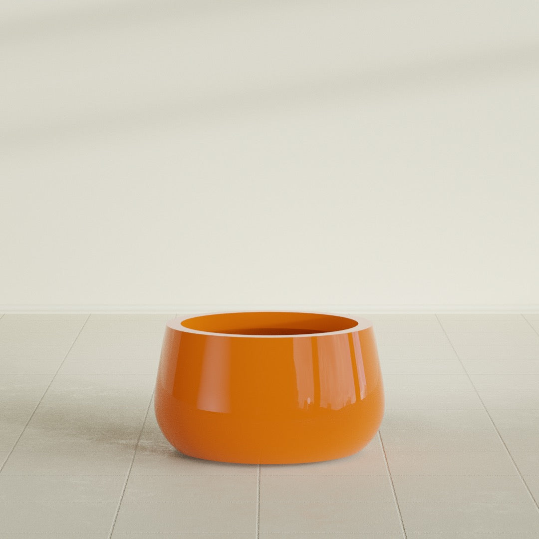 Short Hayden Small Round Fiberglass Planter - 16 in x 16 in x 8 in - Gloss Tangerine - Gloss Tangerine,16 in x 16 in x 8 in
