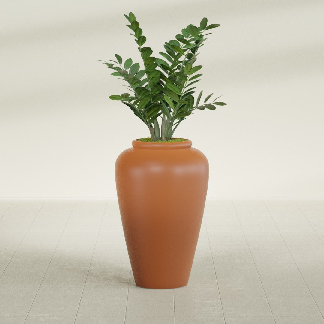 Bara Jar Large Round Fiberglass Planter - 20 in x 20 in x 31 in - Matte Terracotta - Matte Terracotta,20 in x 20 in x 32 in