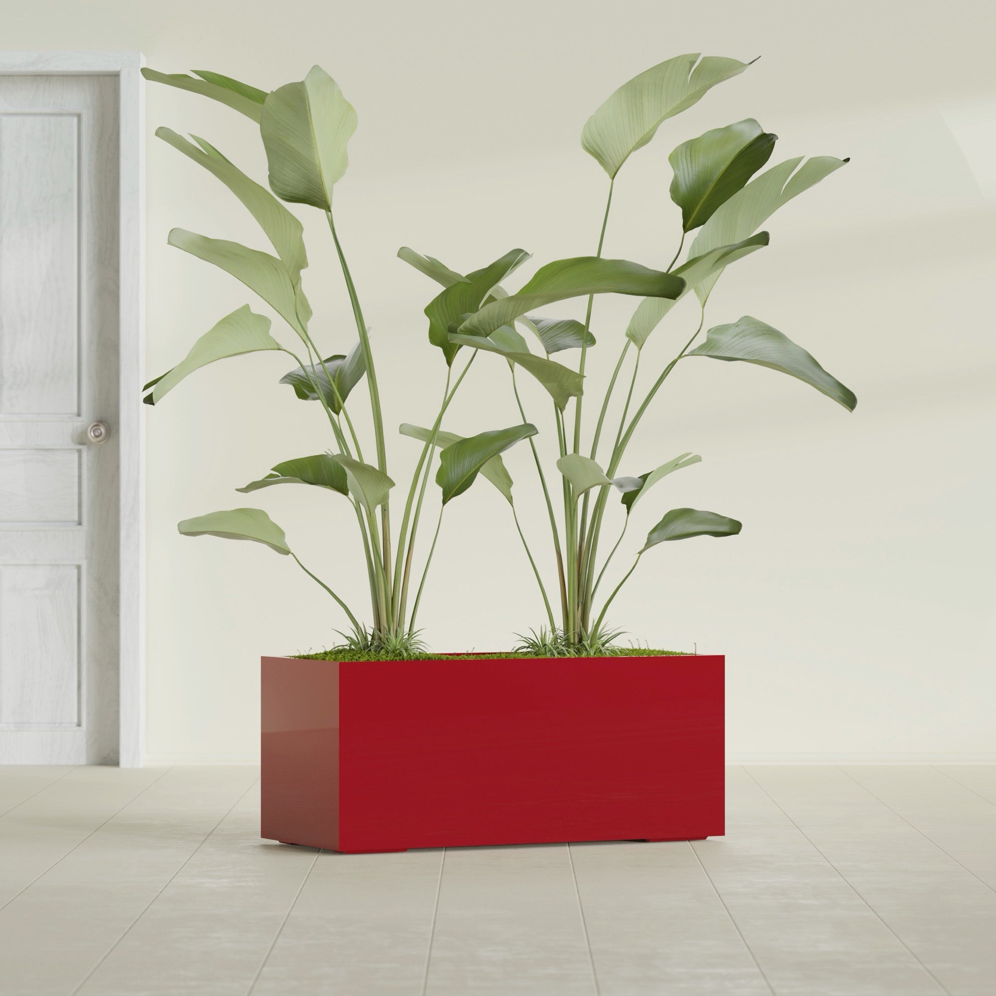 Badalona Large Tall Rectangle Fiberglass Planter - 39 in x 17 in x 17 in - Gloss Red - Gloss Red,39 in x 17 in x 17 in